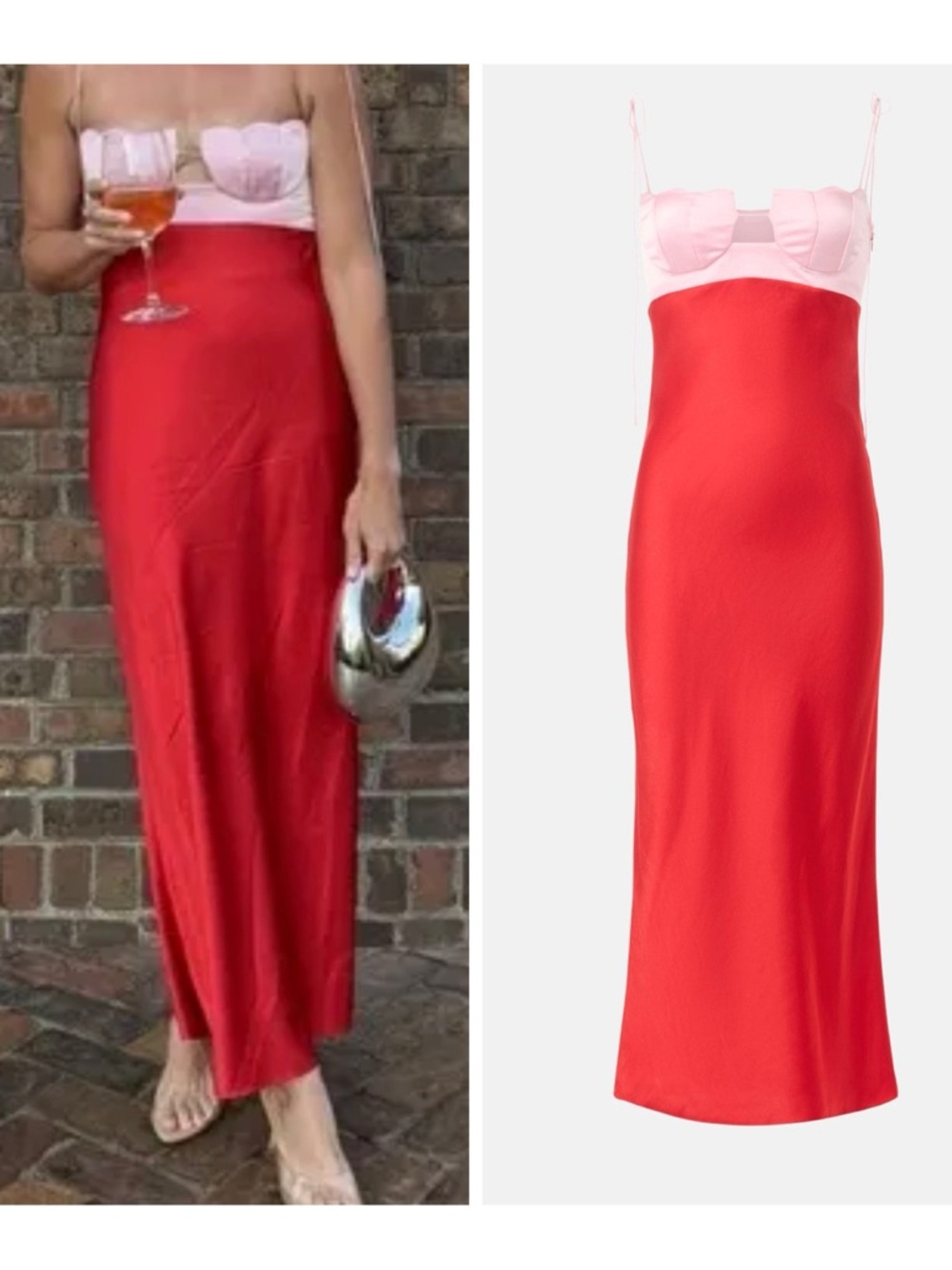 Anna October Two-Tone Red and Pink ‘Artena’ Midi Dress
